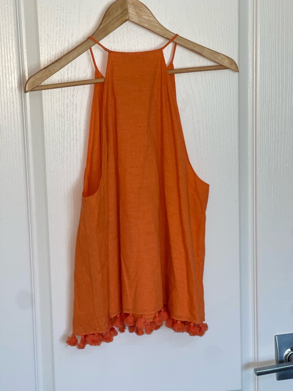TORY BURCH Orange Pom-Pom Hem Frill Halter Tank Top 100% Cotton Sz 12 - Picture 7 of 10